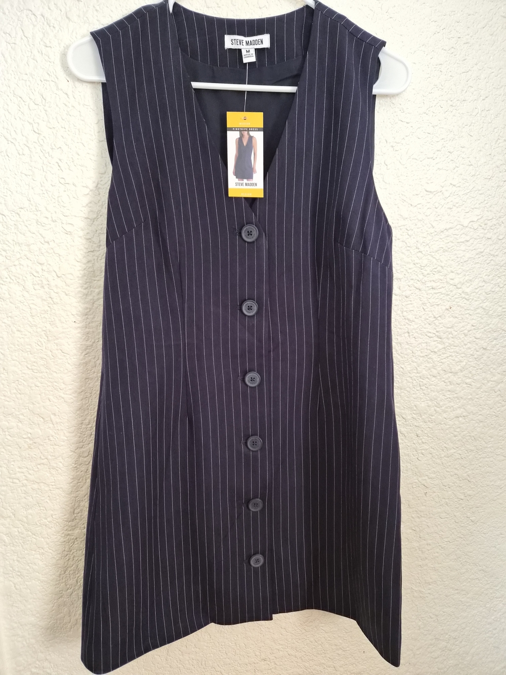 Steve Madden Navy Pinstripe Button-Front Sleeveless Dress